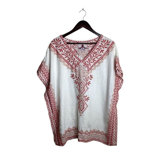 Jw Los Angeles Other - JW Los Angeles Joy Hope Flight Embroidered Kaftan Tunic Top White Red Size S